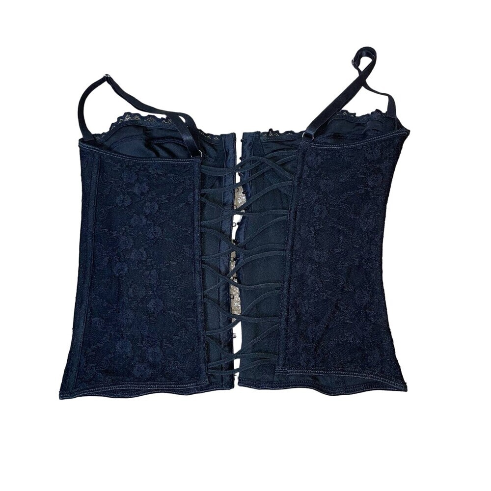 women's corset black lace front closure hook eye back lace up SZ SM Shein